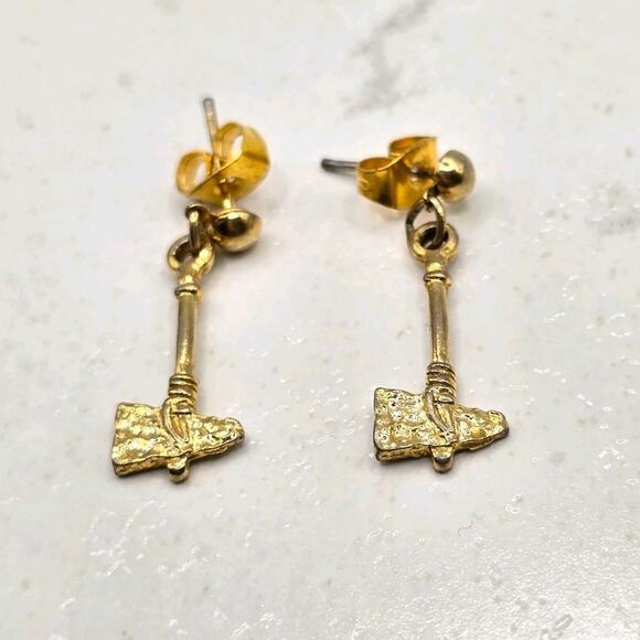 Unbranded Jewelry - Minimalist Axes Shaped Earrings Pierced Textured Tone Dangle